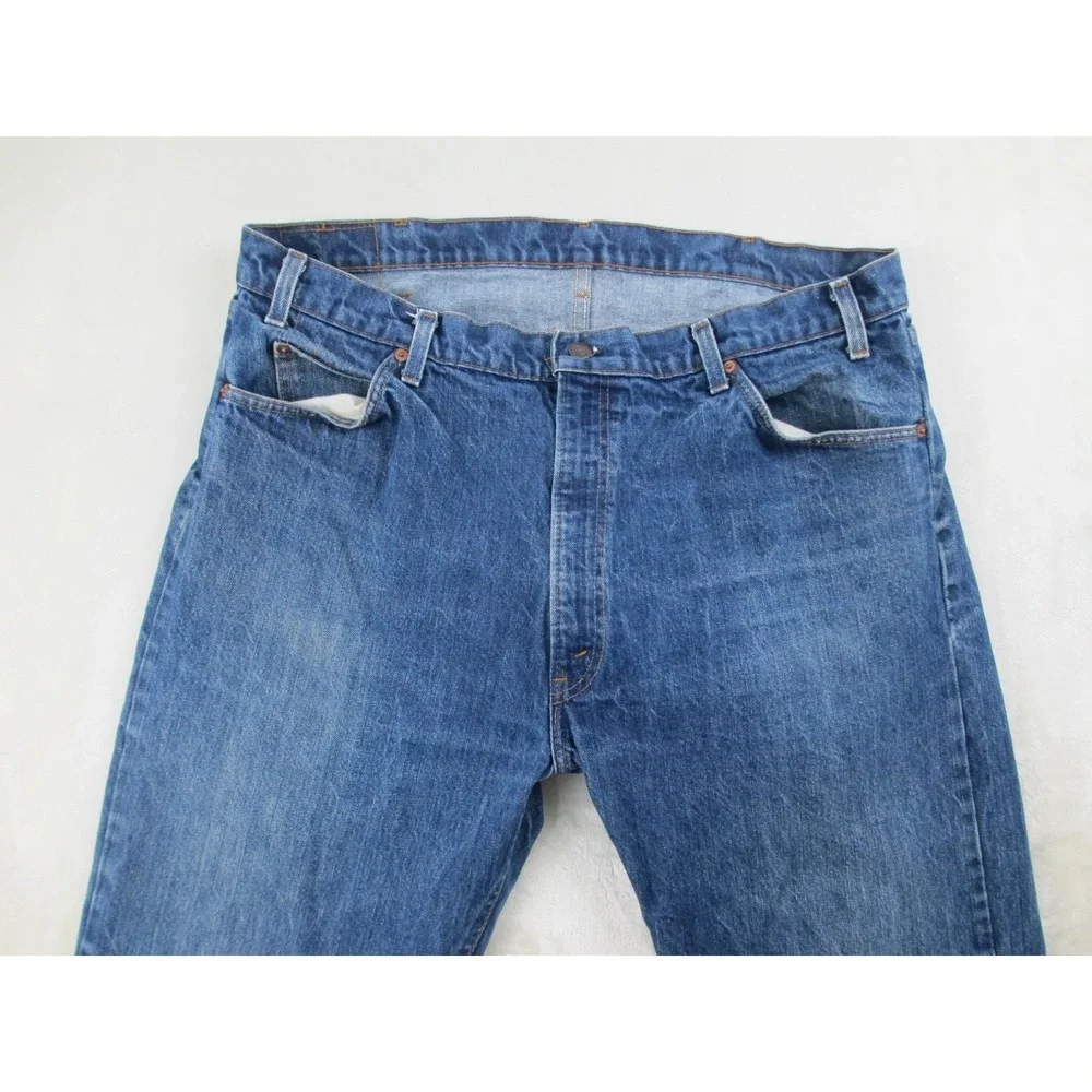 VINTAGE Levi's 505 Pants Mens 42 Blue Denim Jeans Straight Leg HEMMED 80s 42X25*